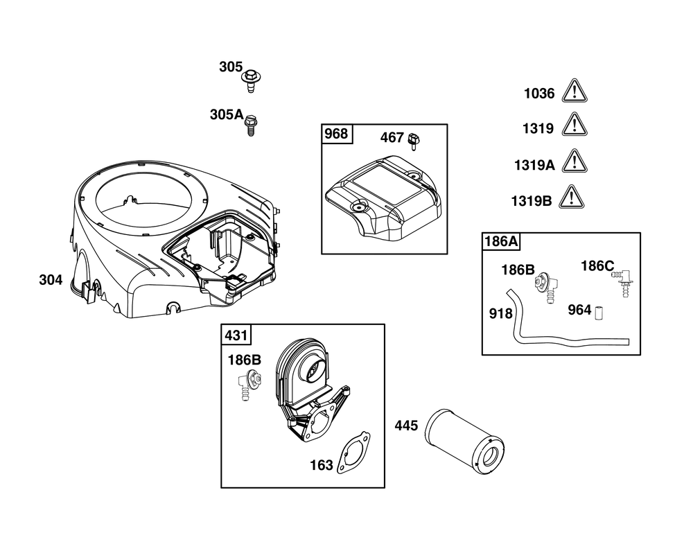 Blower Housing And Air Cleaner Group Diagram and Parts List for 44N677-0066-G1 400000 - 699999 Briggs and Stratton Engine
